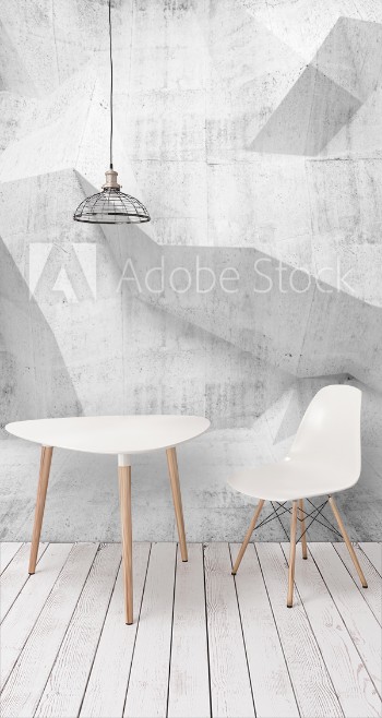 Picture of Abstract concrete 3d interior with polygonal pattern on the wall